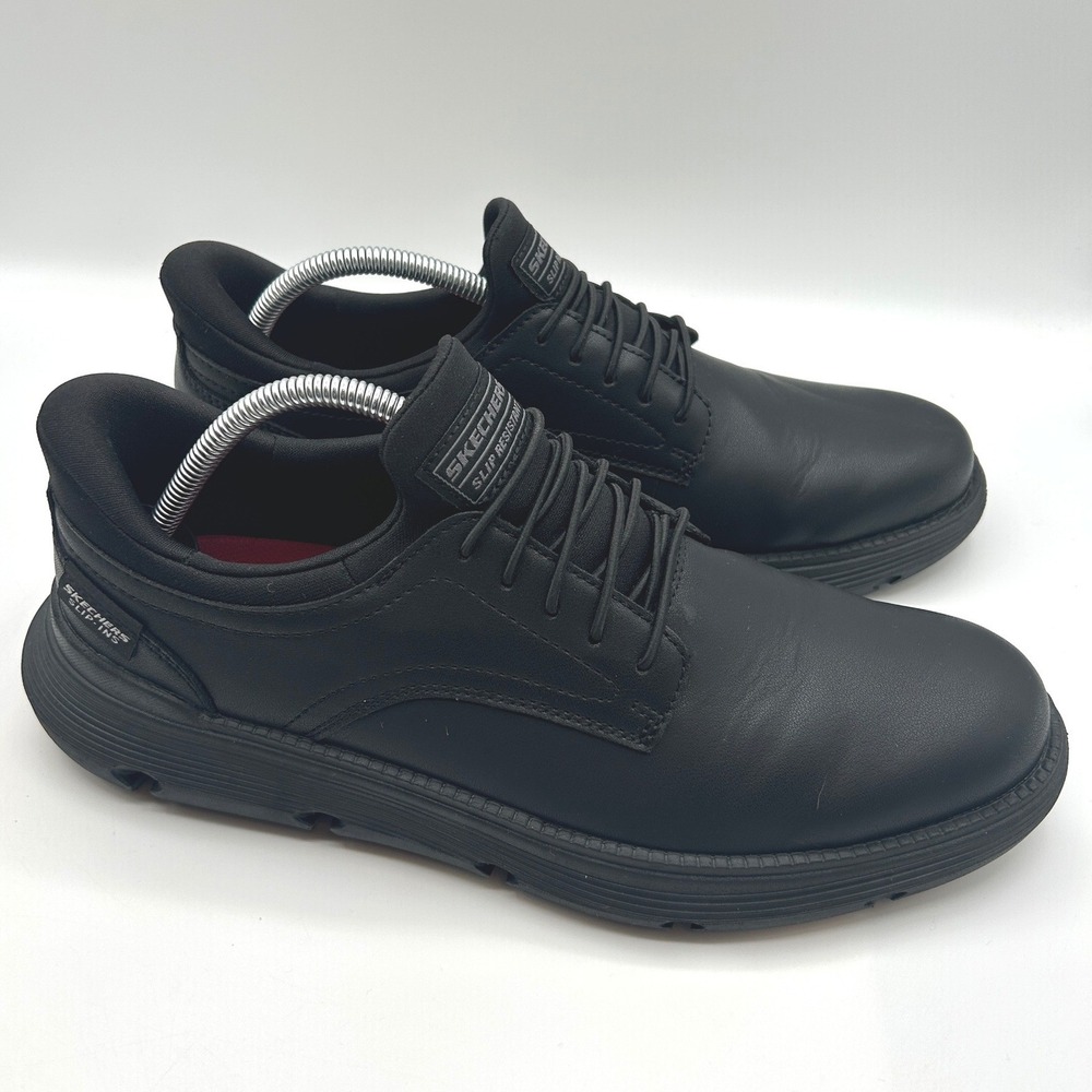 Skechers Slip-ins Shoes, Black Lea./Syn. Oxford, Men's 10.5, Slip Resistant - Picture 2 of 14